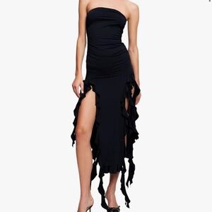 cute black stretchy flowy ruffle tube dress